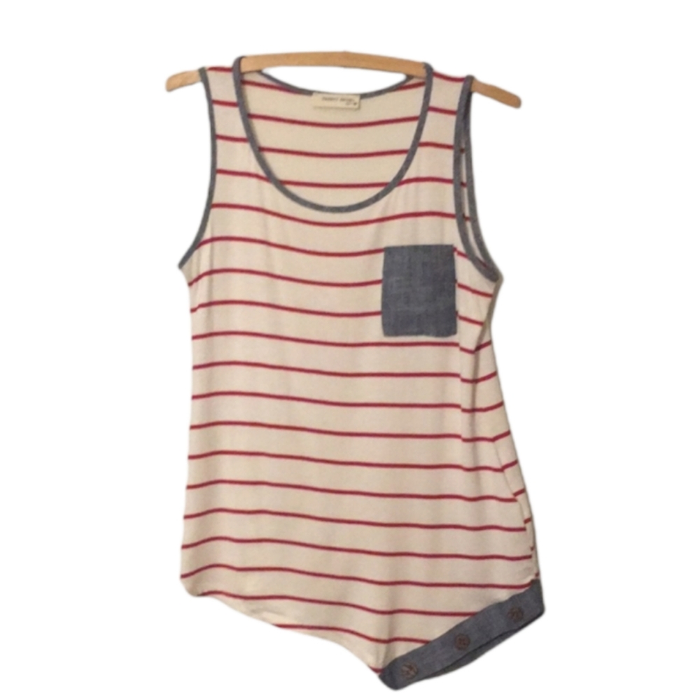 Asymmetrical Pocketed Striped Tank  L